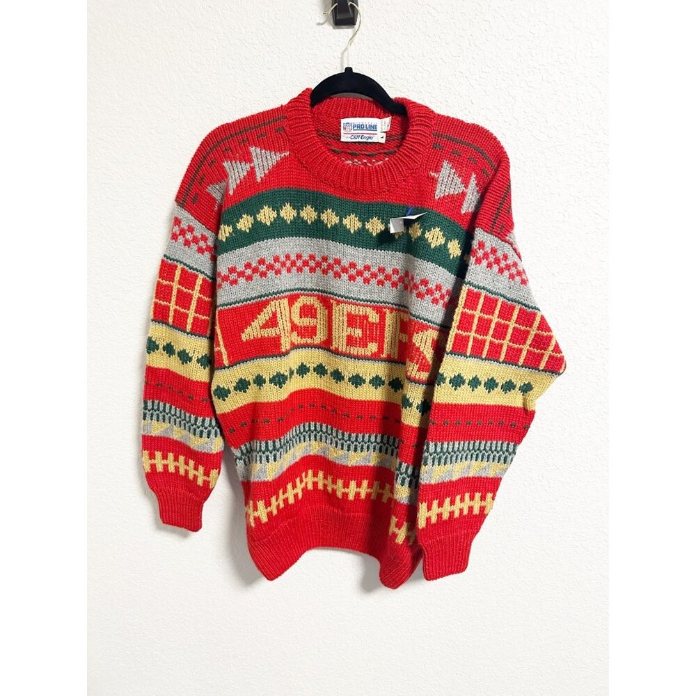 Cliff Engle NFL Pro Line Vintage 80s Handmade San Francisco 49ers Knit Sweater L